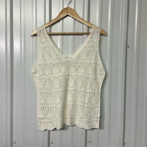 Ivory Crocheted Tank Top Boho Lace Knit Sleeveless Summer Festival Cottagecore